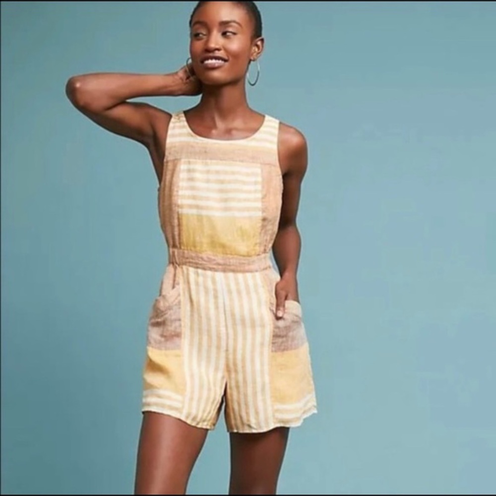 Anthropologie Striped Linen Romper